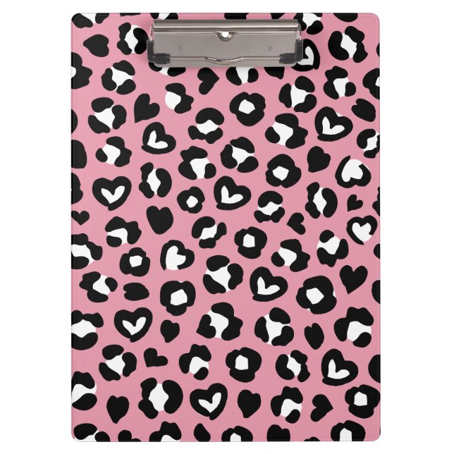 Tierdruck, rosa Leopard, Geparden, Herz Klemmbrett (Vorderseite)