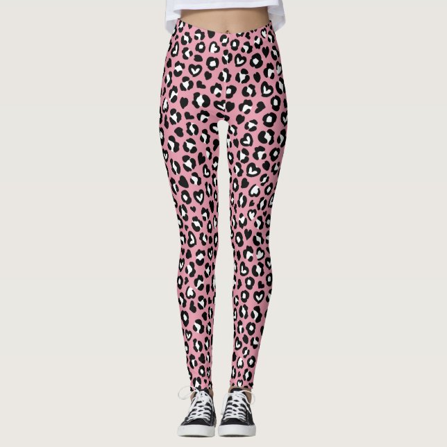 Tierdruck, rosa Leopard, Geparden, Herz Leggings (Vorderseite)