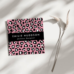 Tierdruck, rosa Leopard, Geparden, Herz Quadratische Visitenkarte