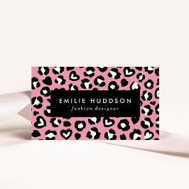 Tierdruck, rosa Leopard, Geparden, Herz Visitenkarte