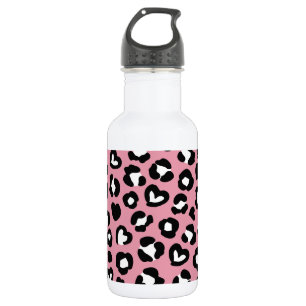 Tierdruck, Rosa Leopard, Gepardflecken, Herzen Edelstahlflasche