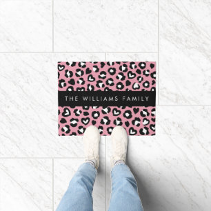 Tierdruck, rosa Leopard, Herz, Ihr Name Fußmatte