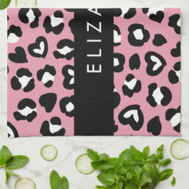 Tierdruck, rosa Leopard, Herz, Ihr Name Geschirrtuch