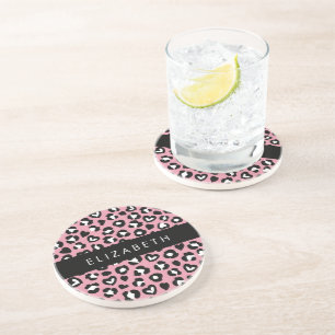 Tierdruck, rosa Leopard, Herz, Ihr Name Getränkeuntersetzer