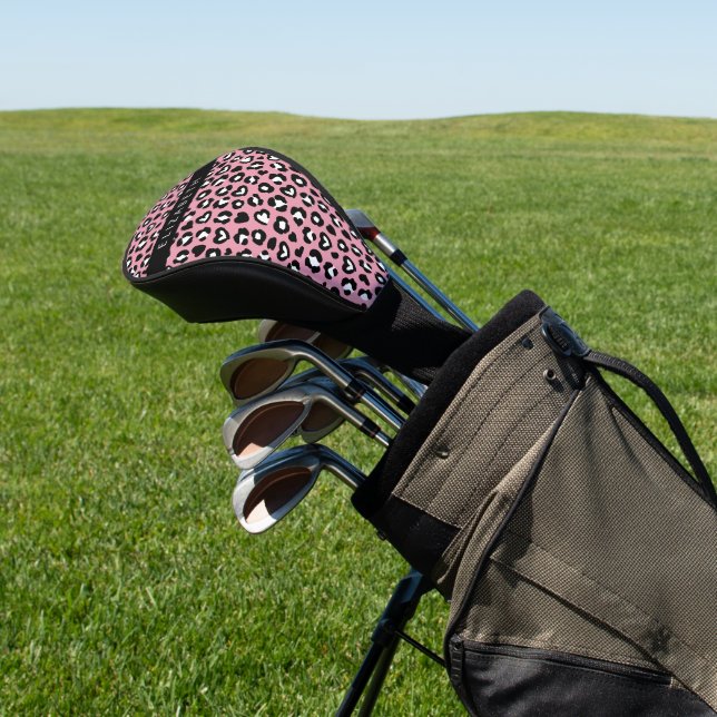 Tierdruck, rosa Leopard, Herz, Ihr Name Golf Headcover (In SItu)