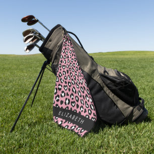 Tierdruck, rosa Leopard, Herz, Ihr Name Golfhandtuch