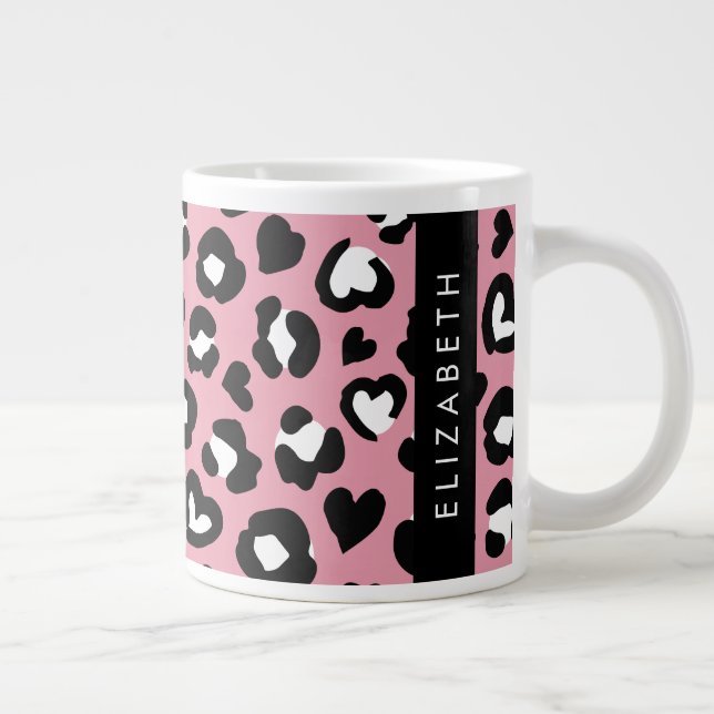 Tierdruck, rosa Leopard, Herz, Ihr Name Jumbo-Tasse (Rechts)