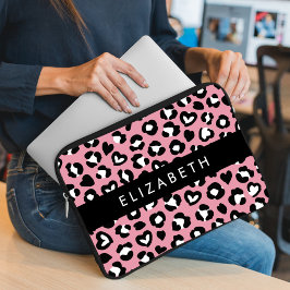 Tierdruck, rosa Leopard, Herz, Ihr Name Laptopschutzhülle