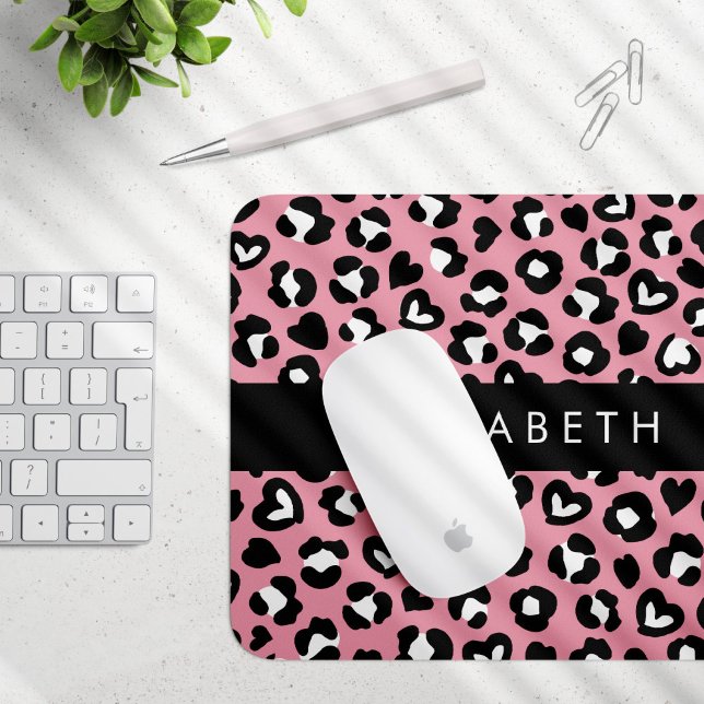Tierdruck, rosa Leopard, Herz, Ihr Name Mousepad (Von Creator hochgeladen)