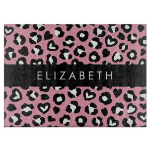 Tierdruck, rosa Leopard, Herz, Ihr Name Schneidebrett