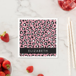 Tierdruck, rosa Leopard, Herz, Ihr Name Serviette