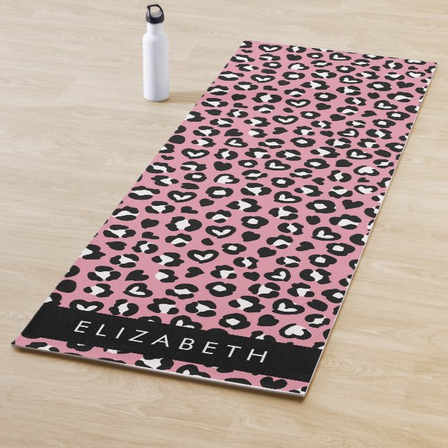 Tierdruck, rosa Leopard, Herz, Ihr Name Yogamatte (Beispiel)
