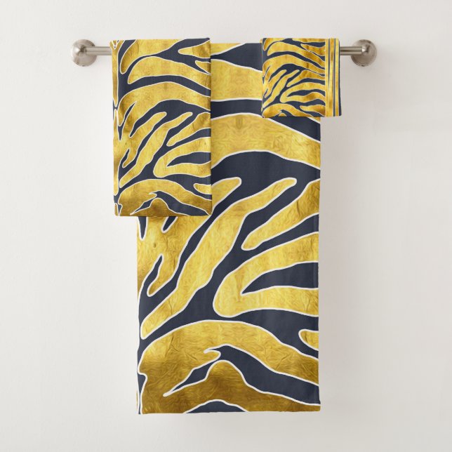 Tierdruck, Tigerstreifen in Gold, blau, weiß Badhandtuch Set (Insitu)