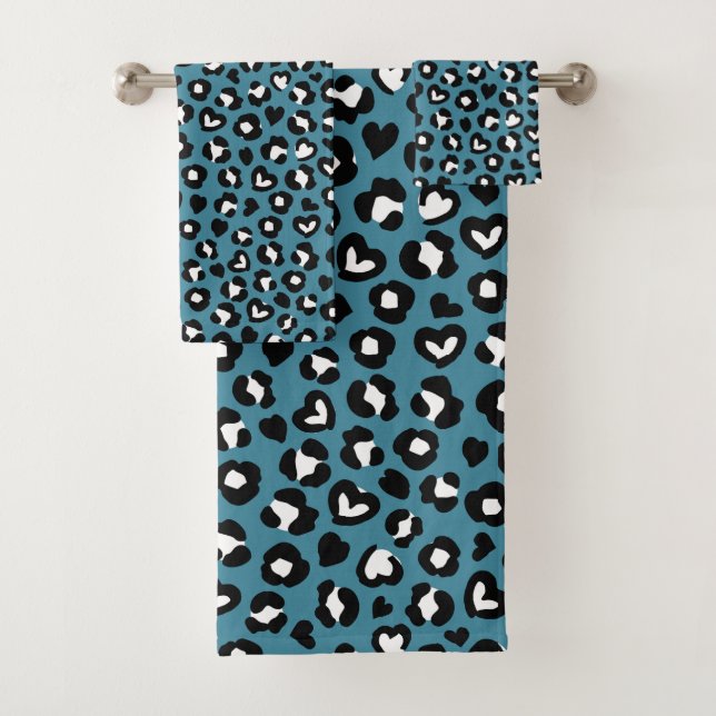 Tierdrucke, Blauer Leopard, Geparden, Herz Badhandtuch Set (Insitu)