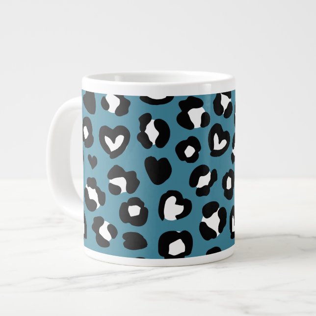 Tierdrucke, Blauer Leopard, Geparden, Herz Jumbo-Tasse (Vorderseite Links)