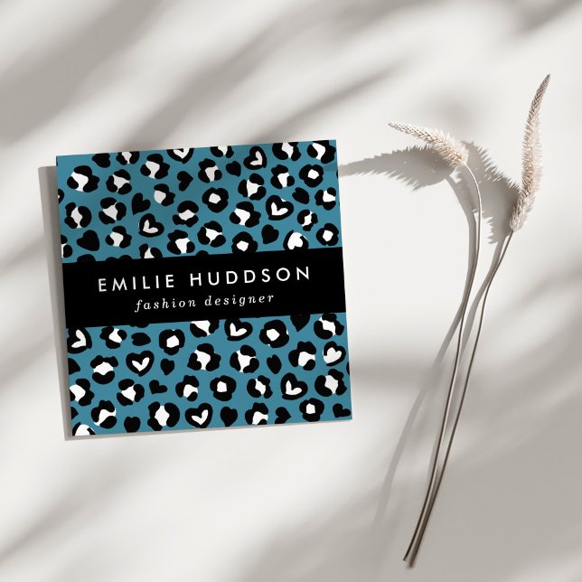 Tierdrucke, Blauer Leopard, Geparden, Herz Quadratische Visitenkarte (Von Creator hochgeladen)