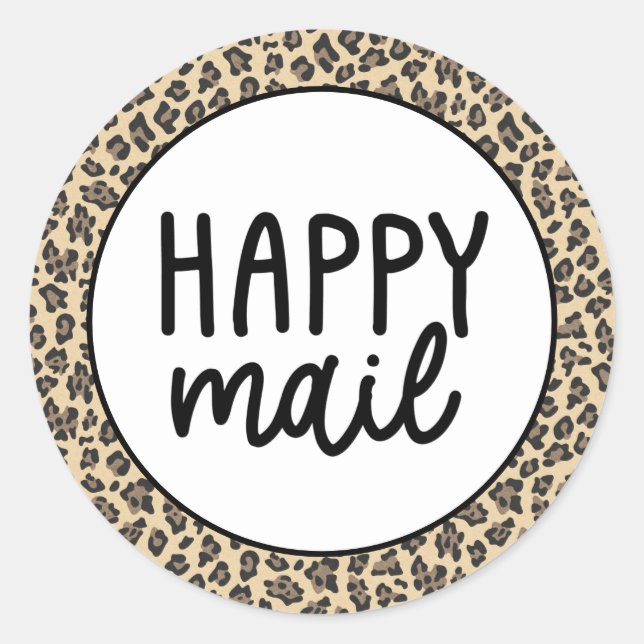 Tierdruckleopard - Happy Mail Runder Aufkleber (Vorderseite)