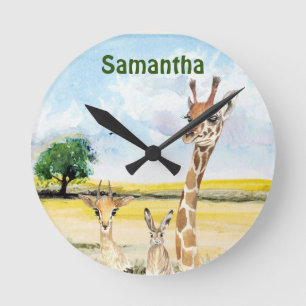 Tiere Afrika Kinderzimmer Giraffe Runde Wanduhr