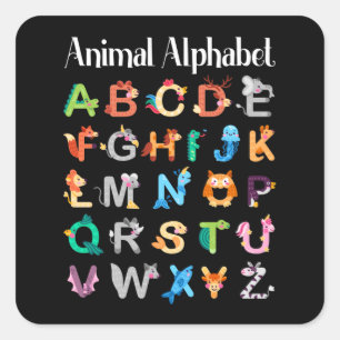 Tiere Alphabet Lernen ABC Tiere Quadratischer Aufkleber
