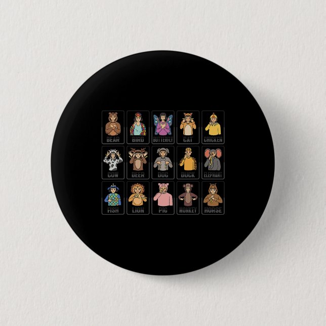 Tiere ASL Hand Gesture Tiere Gehörverlust Button (Vorderseite)