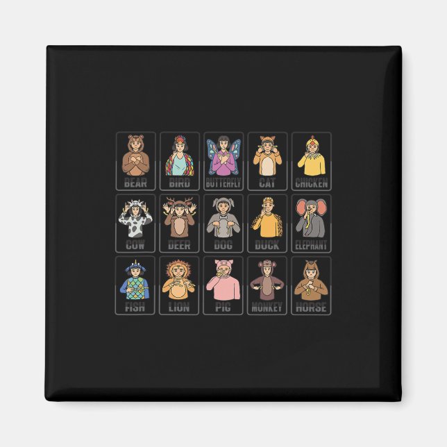 Tiere ASL Hand Gesture Tiere Gehörverlust Magnet (Vorne)