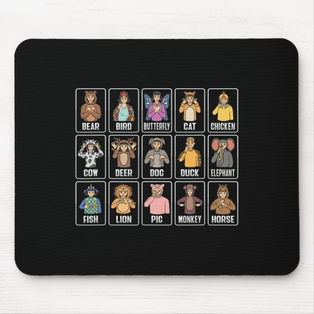 Tiere ASL Hand Gesture Tiere Gehörverlust Mousepad (Vorne)