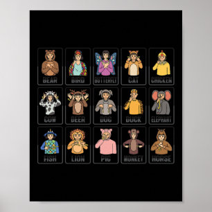 Tiere ASL Hand Gesture Tiere Gehörverlust Poster