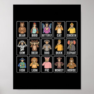 Tiere Asl Handgeste Tiere Gehörlos Hörverlust Poster