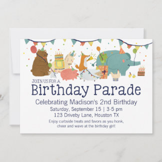 Tiere auf Paradefahrt bis zum Geburtstag Einladung