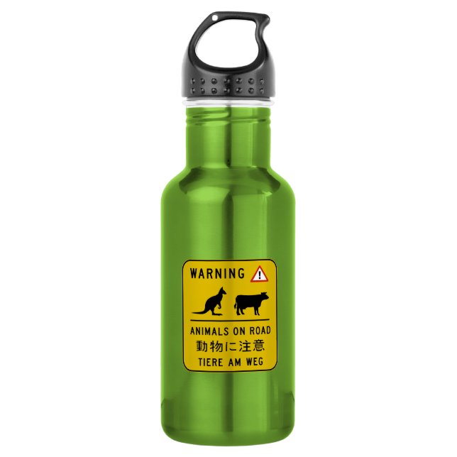 Tiere auf Straße, Warnzeichen, Australien Trinkflasche (Vorderseite)