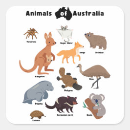 Tiere aus Australien Aussie Wildlife Quadratischer Aufkleber
