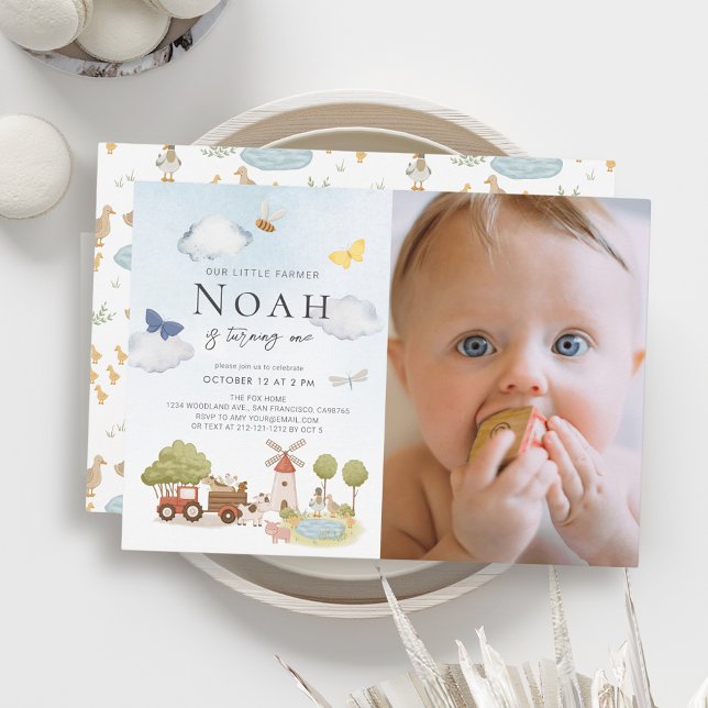 Tiere aus kleinen Bauern 1. Geburtstag Foto Einladung (Von Creator hochgeladen)