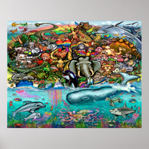 Tiere aus Land- und Meerposter Poster