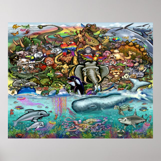 Tiere aus Land- und Meerposter Poster (Vorne)