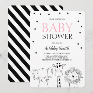 Tiere Baby Dusche laden Zoo Safari Jungle Girl ein Einladung