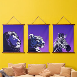 Tiere der 80er Jahre Wandteppich Mit Holzrahmen