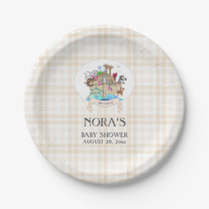 Tiere der Arche Noah Elfenbeinbeige Gingham Pappteller
