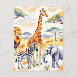 Tiere der Safari Nahtloses Muster Savannen-Szene Postkarte