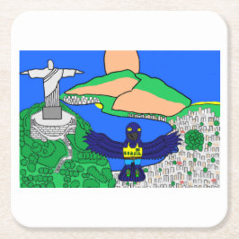 Tiere der Welt, Brasilien: Hyacinth Macaw Rechteckiger Pappuntersetzer