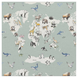 Tiere der Welt-Nursery-Karte - Minze Stoff