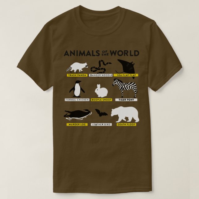 Tiere der Welt und wie sie genannt werden T-Shirt (Design vorne)