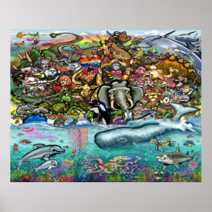 Tiere des Landes und des Meeres Poster