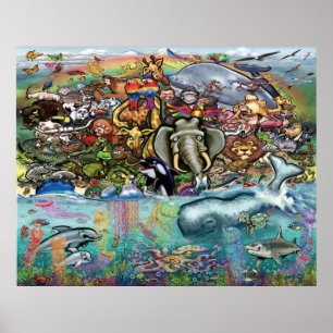 Tiere des Landes und des Meeres Poster