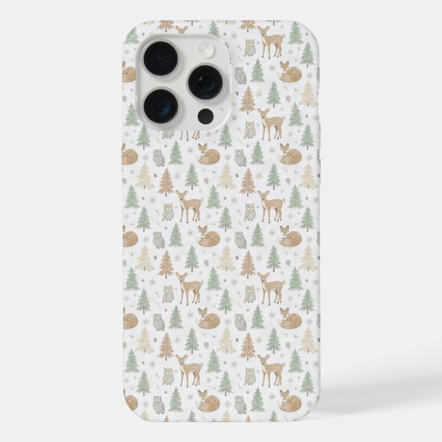 Tiere des Winterwaldes nahtloses Muster iPhone Hülle (Rückseite)
