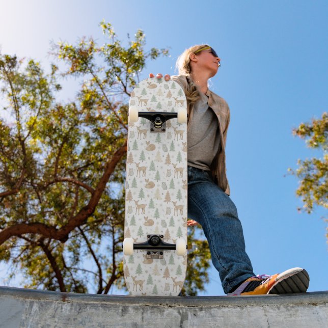 Tiere des Winterwaldes nahtloses Muster Skateboard (Außenbereich 1)