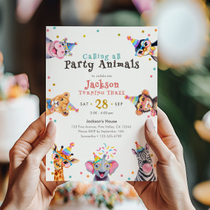 Tiere feiern den 3. Geburtstag Kinder Safari Thema Einladung