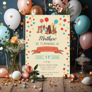 Tiere feiern Geburtstag mit Punkten Kinderparty Einladung