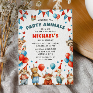 Tiere für die Party - Zoo-Kinder-Geburtstagsfeier Einladung