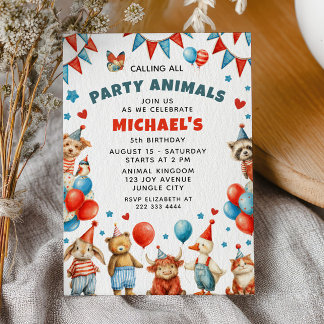 Tiere für die Party - Zoo-Kinder-Geburtstagsfeier Einladung