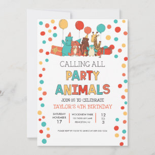 Tiere Geburtstagsparty Polka Punkt Kinder Einladung